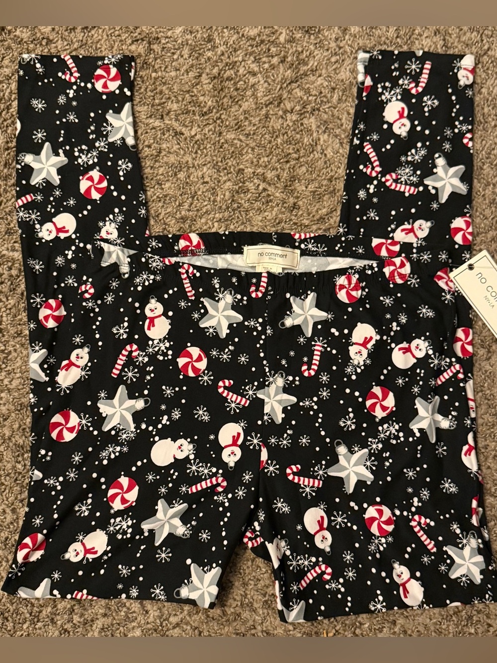 No Comment NY-LA Black Holiday Snowman & Candy Cane Leggings